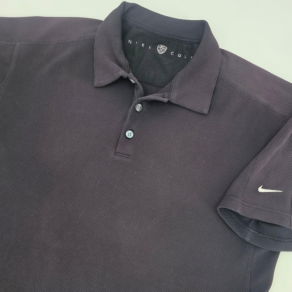 NIKE GOLF POLO SHIRT MENS XL BLACK TEXTURED WAFFLE KNIT PERFORMANCE SHORT SLEEVE